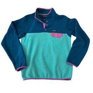 Patagonia Synchilla Snap T Pullover Sweatshirt Womens Size S Blue Teal Pink